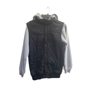 Matix ASHER Men Medium Black Puffer Vest Sweatshirt Grey Hoodie Snap Front #6212